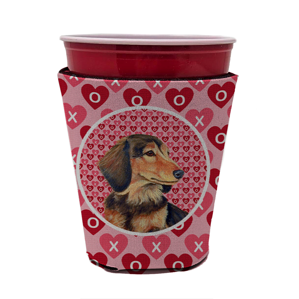 Dachshund Valentine&#39;s Love and Hearts Red Cup Beverage Insulator Hugger  the-store.com.