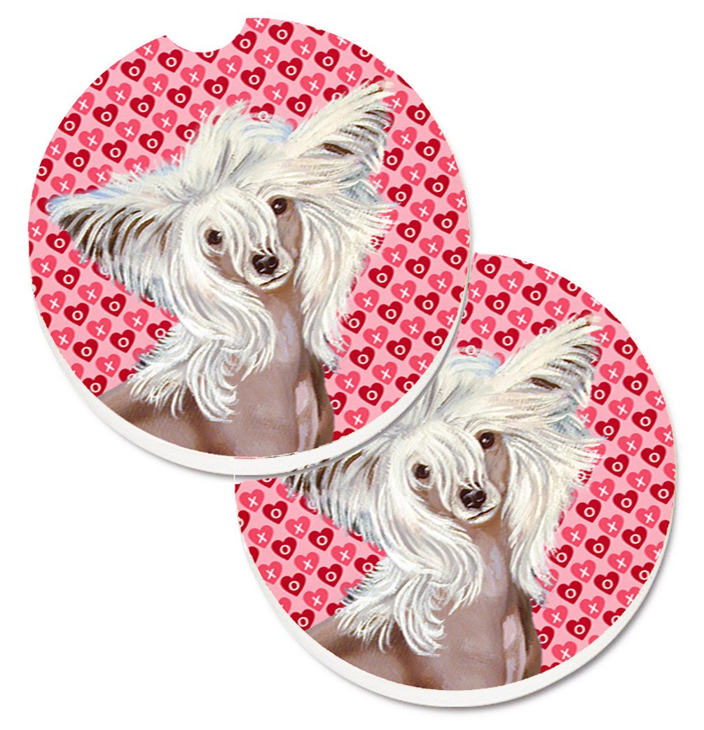 Chinese Crested Hearts Love and Valentine&#39;s Day Portrait Set of 2 Cup Holder Car Coasters LH9167CARC by Caroline&#39;s Treasures