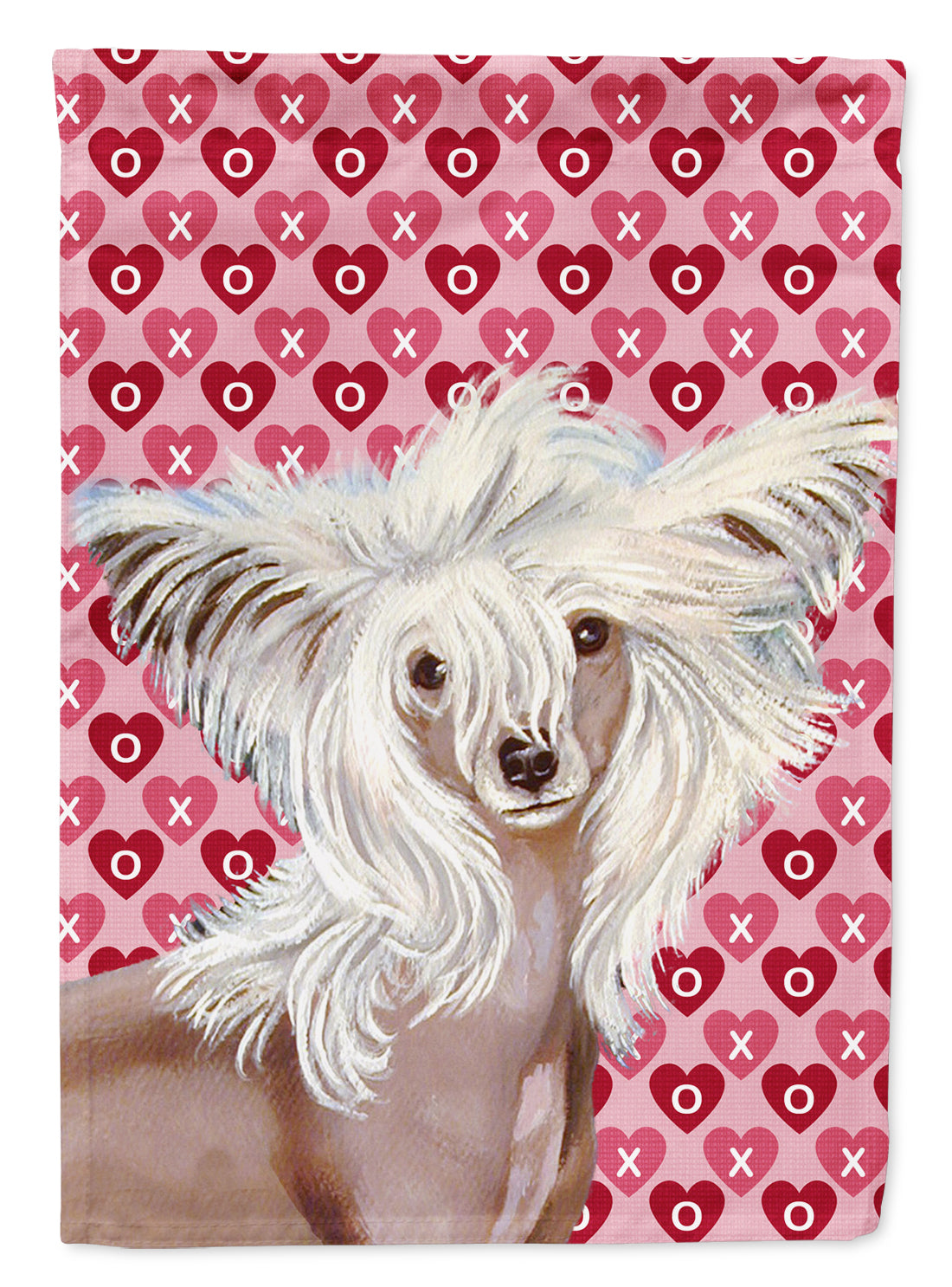 Chinese Crested Hearts Love and Valentine's Day Portrait Flag Garden Size.