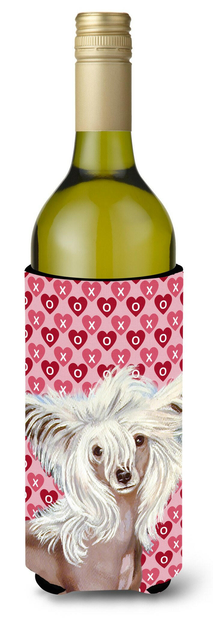 Chinese Crested Hearts Love  Valentine&#39;s Day Portrait Wine Bottle Beverage Insulator Beverage Insulator Hugger by Caroline&#39;s Treasures