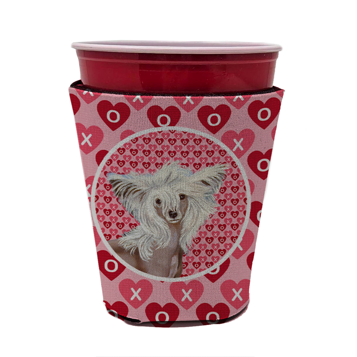 Chinese Crested Valentine&#39;s Love and Hearts Red Cup Beverage Insulator Hugger