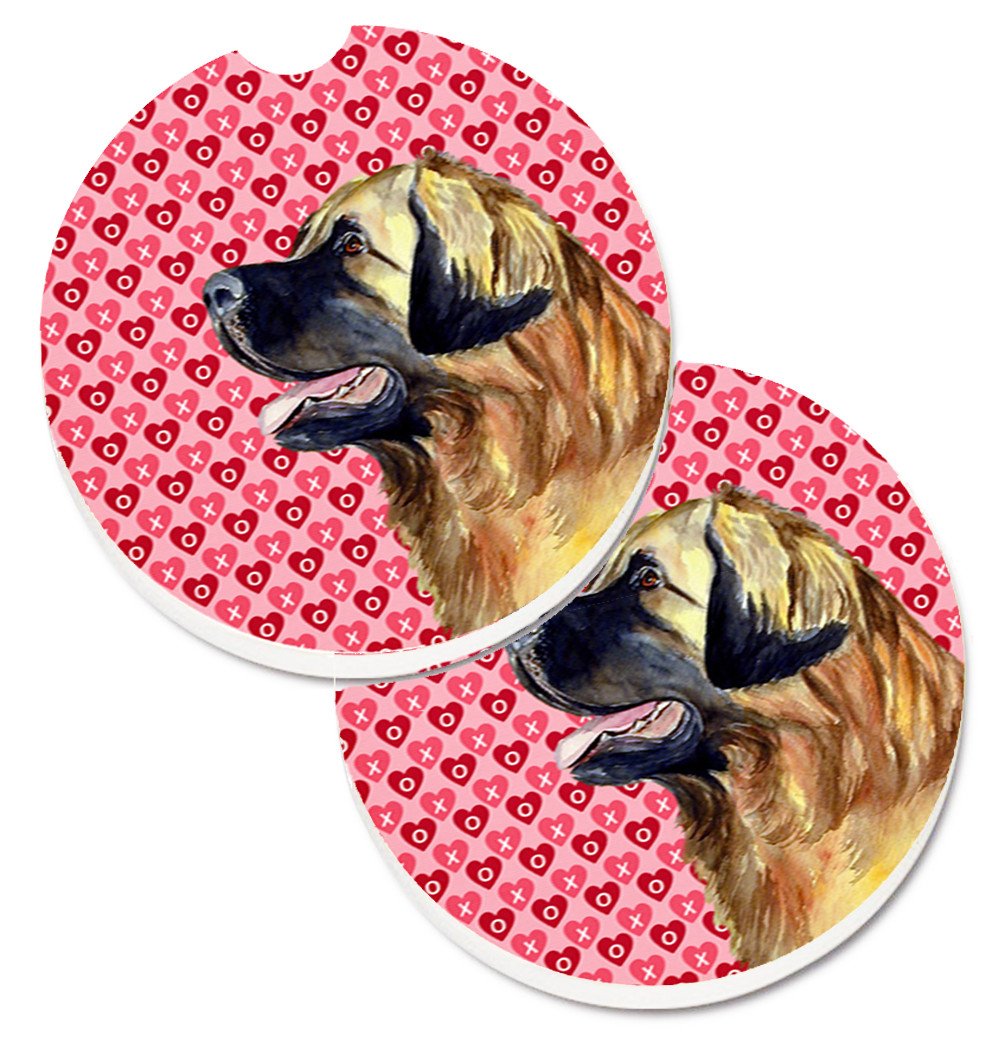 Leonberger Hearts Love and Valentine&#39;s Day Portrait Set of 2 Cup Holder Car Coasters LH9168CARC by Caroline&#39;s Treasures