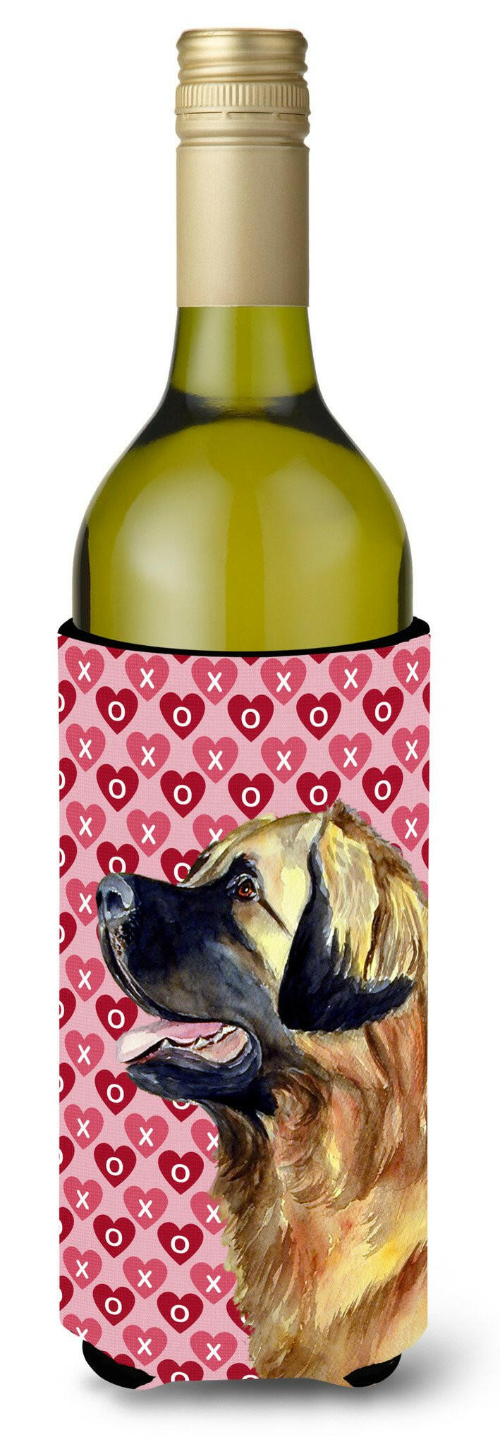 Leonberger Hearts Love and Valentine&#39;s Day Portrait Wine Bottle Beverage Insulator Beverage Insulator Hugger by Caroline&#39;s Treasures