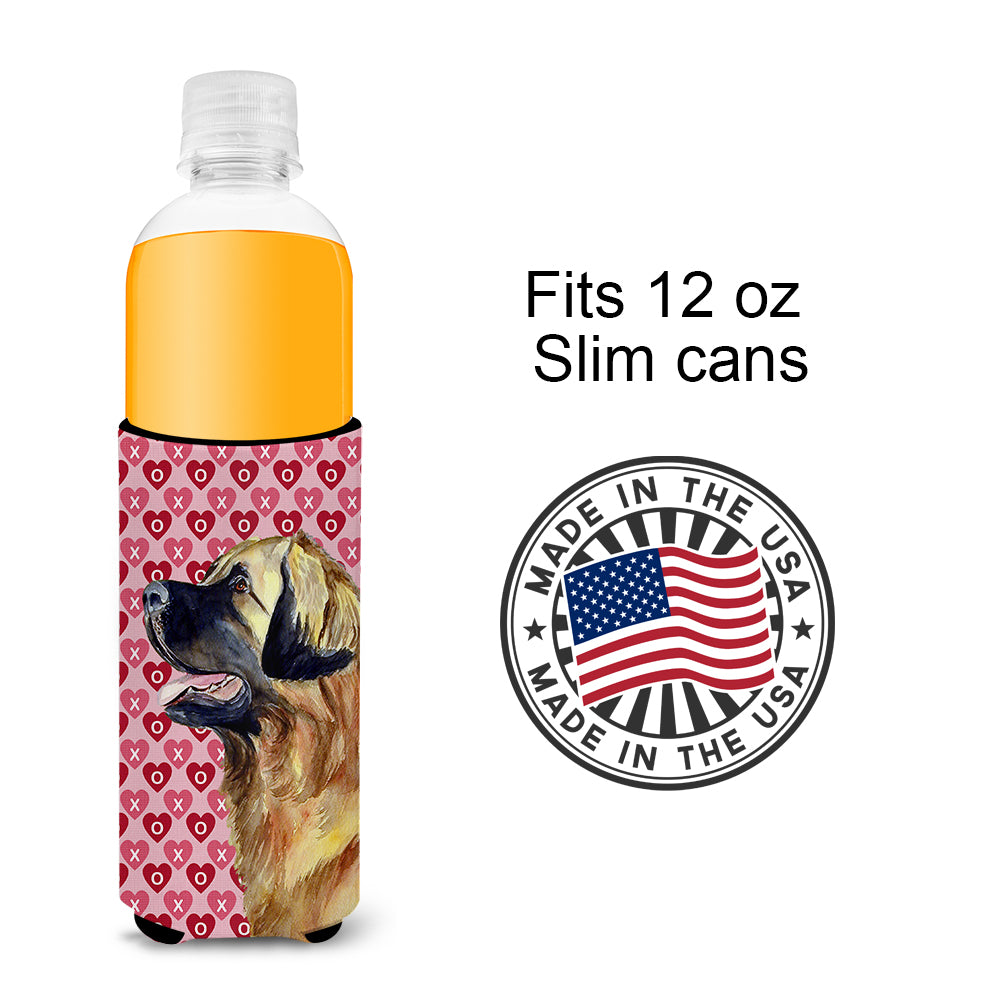 Leonberger Hearts Love and Valentine's Day Portrait Ultra Beverage Insulators for slim cans LH9168MUK.