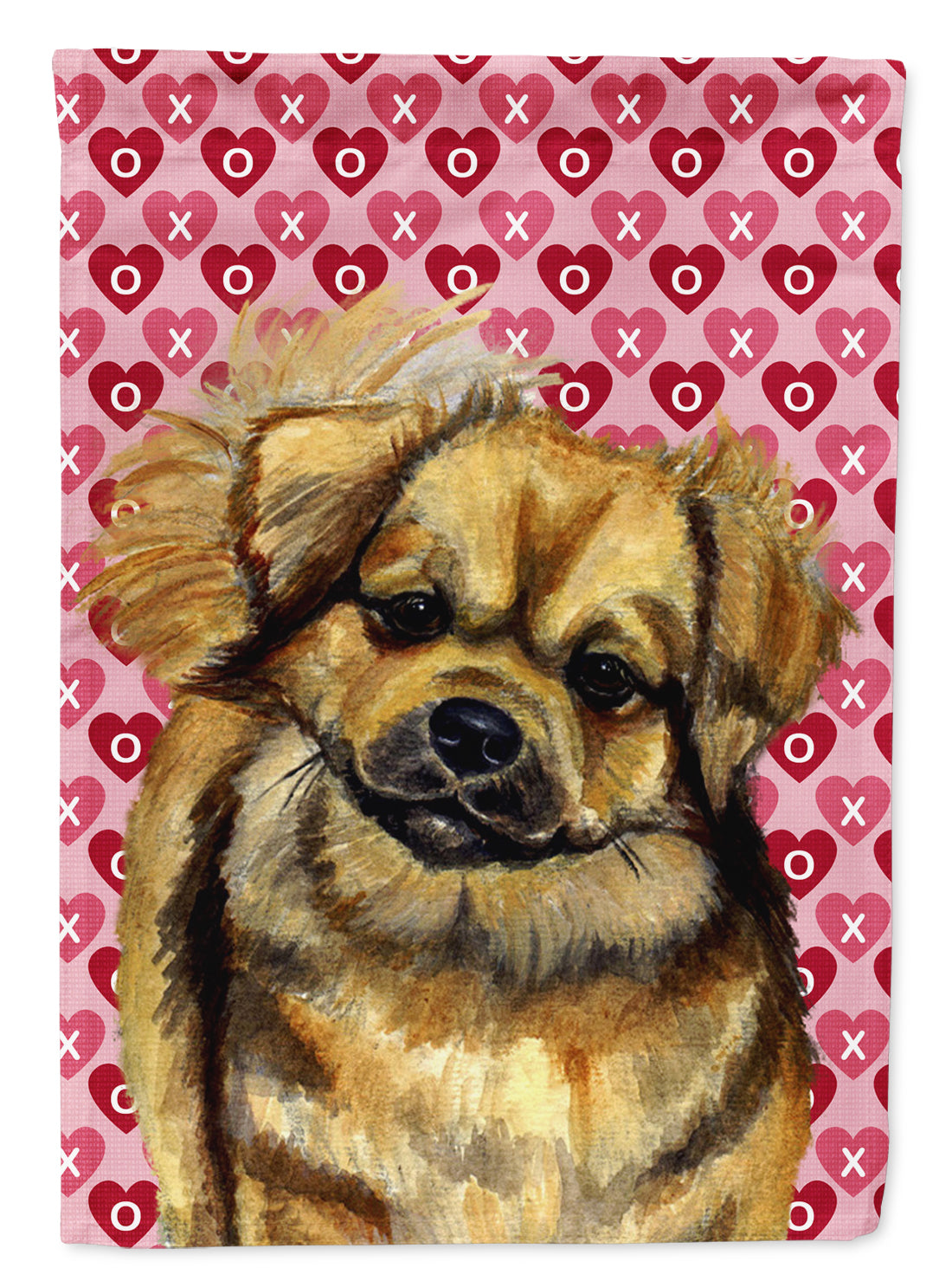 Tibetan Spaniel Hearts Love and Valentine&#39;s Day Portrait Flag Canvas House Size  the-store.com.