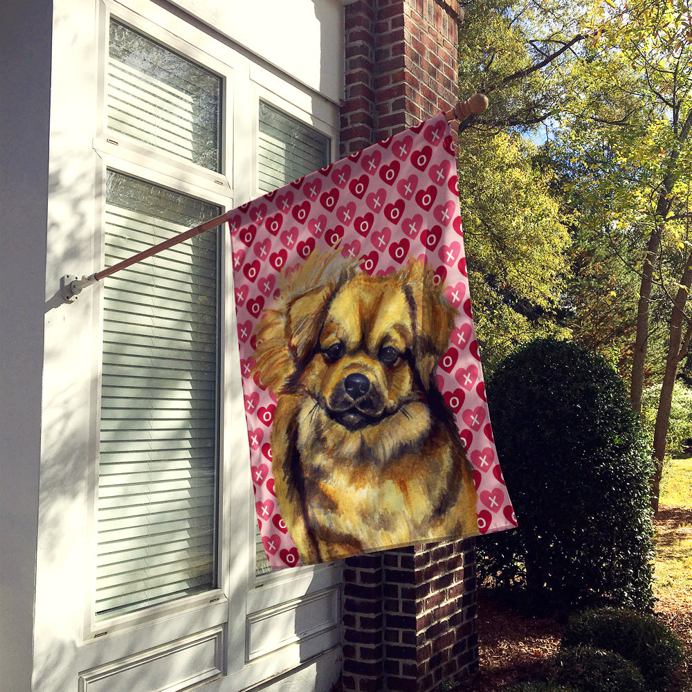 Tibetan Spaniel Hearts Love and Valentine's Day Portrait Flag Canvas House Size  the-store.com.
