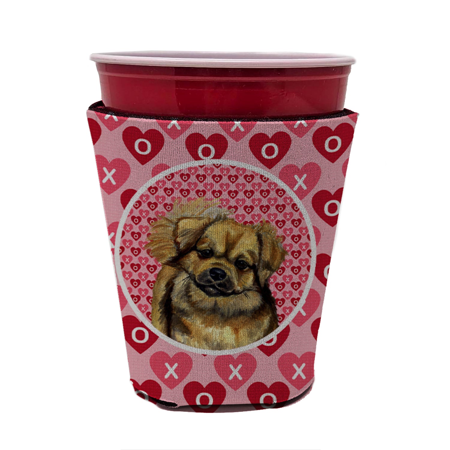 Épagneul tibétain Valentine's Love and Hearts Red Solo Cup Beverage Insulator Hugger
