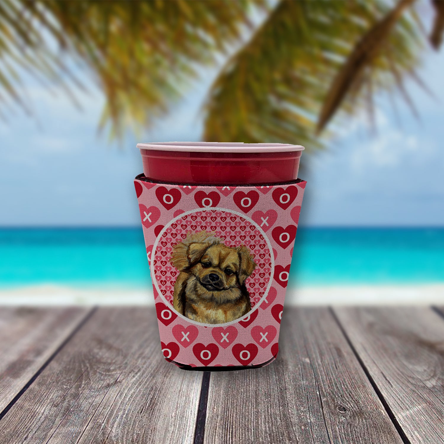 Tibetan Spaniel Valentine's Love and Hearts Red Cup Beverage Insulator Hugger  the-store.com.