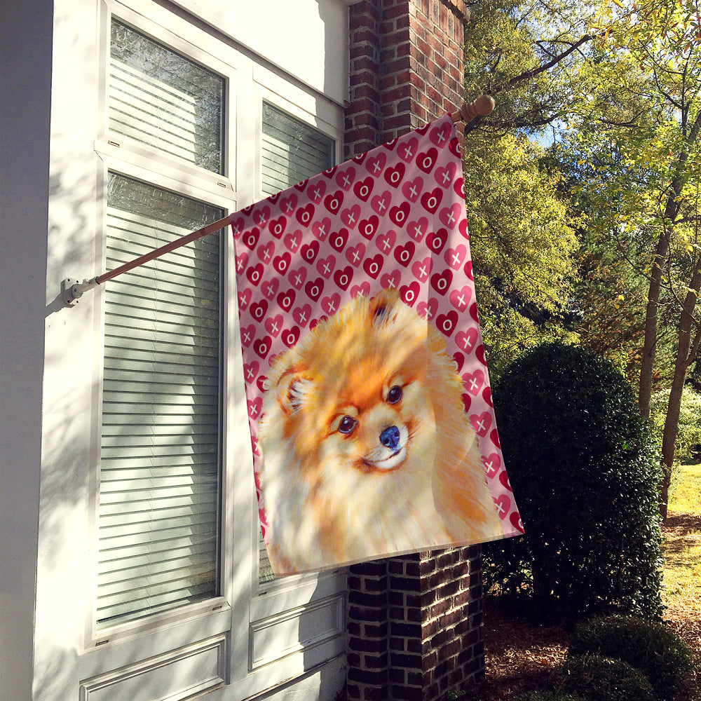 Pomeranian Hearts Love and Valentine's Day Portrait Flag Canvas House Size  the-store.com.