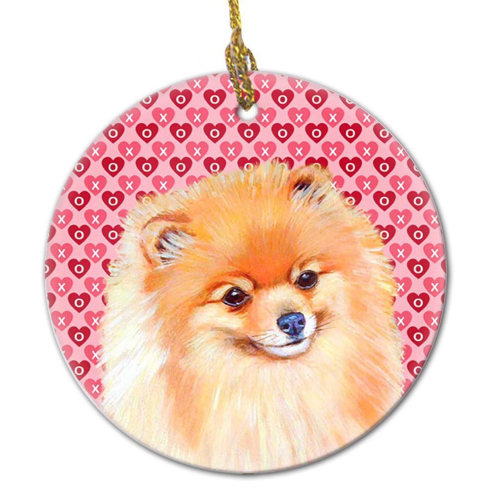 Pomeranian Valentine's Love and Hearts Ceramic Ornament by Caroline's Treasures
