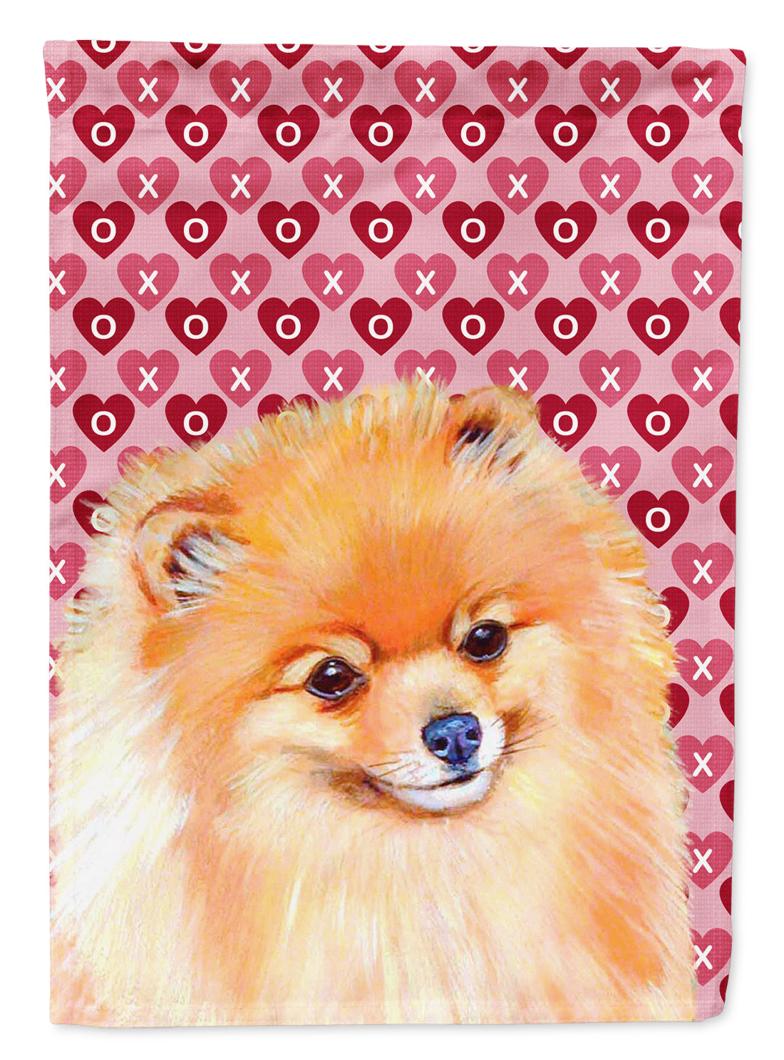 Pomeranian Hearts Love and Valentine's Day Portrait Flag Garden Size.