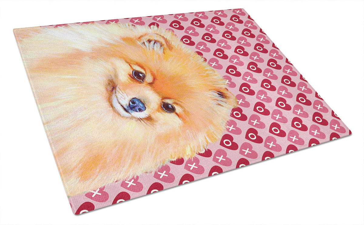 Pomeranian Hearts Love and Valentine&#39;s Day Portrait Glass Cutting Board Large by Caroline&#39;s Treasures