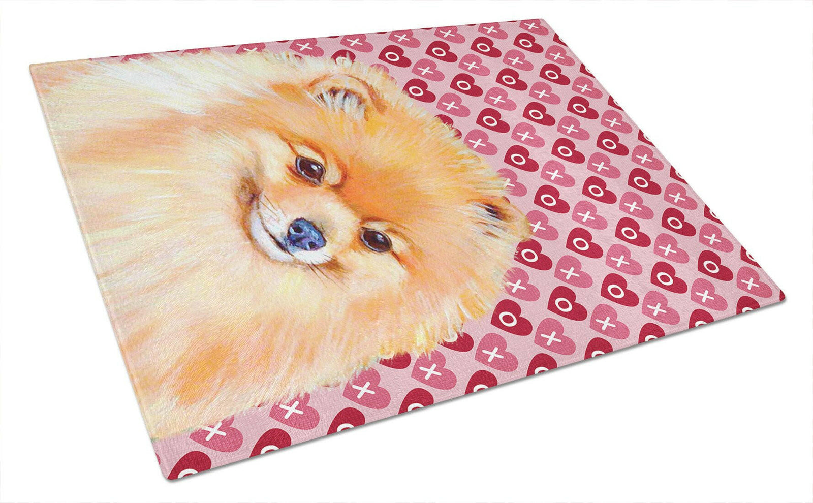 Pomeranian Hearts Love and Valentine's Day Portrait Glass Cutting Board Large by Caroline's Treasures
