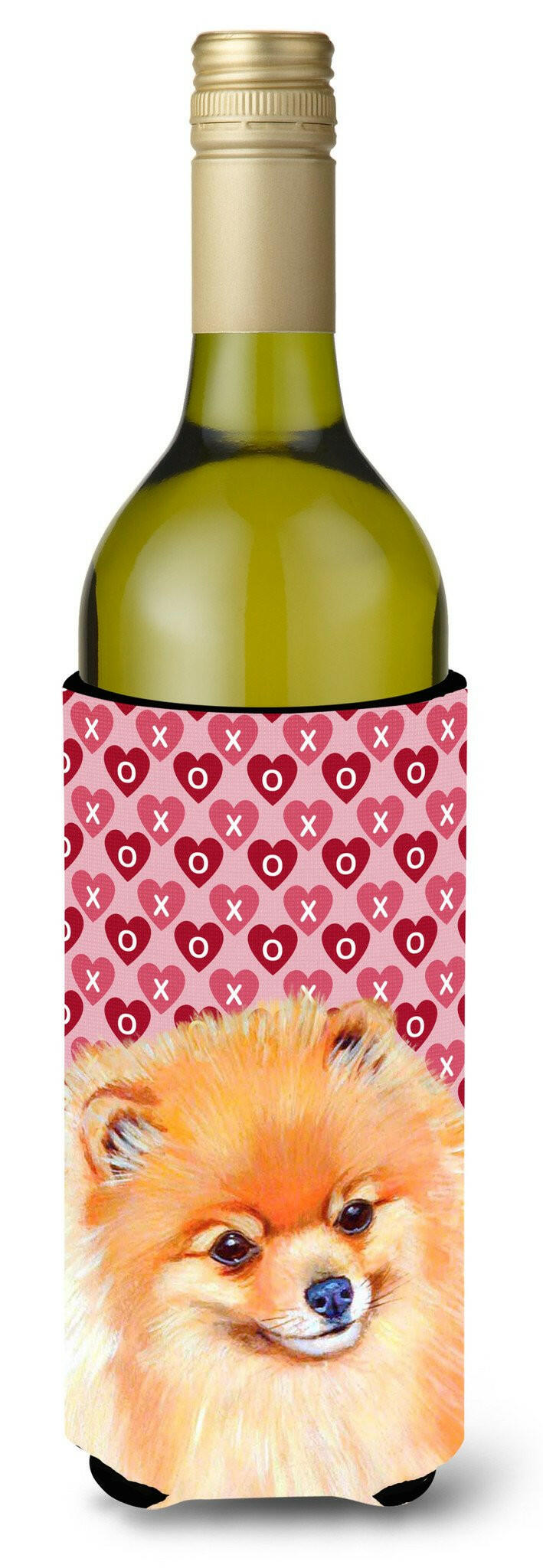 Pomeranian Hearts Love and Valentine&#39;s Day Portrait Wine Bottle Beverage Insulator Beverage Insulator Hugger by Caroline&#39;s Treasures