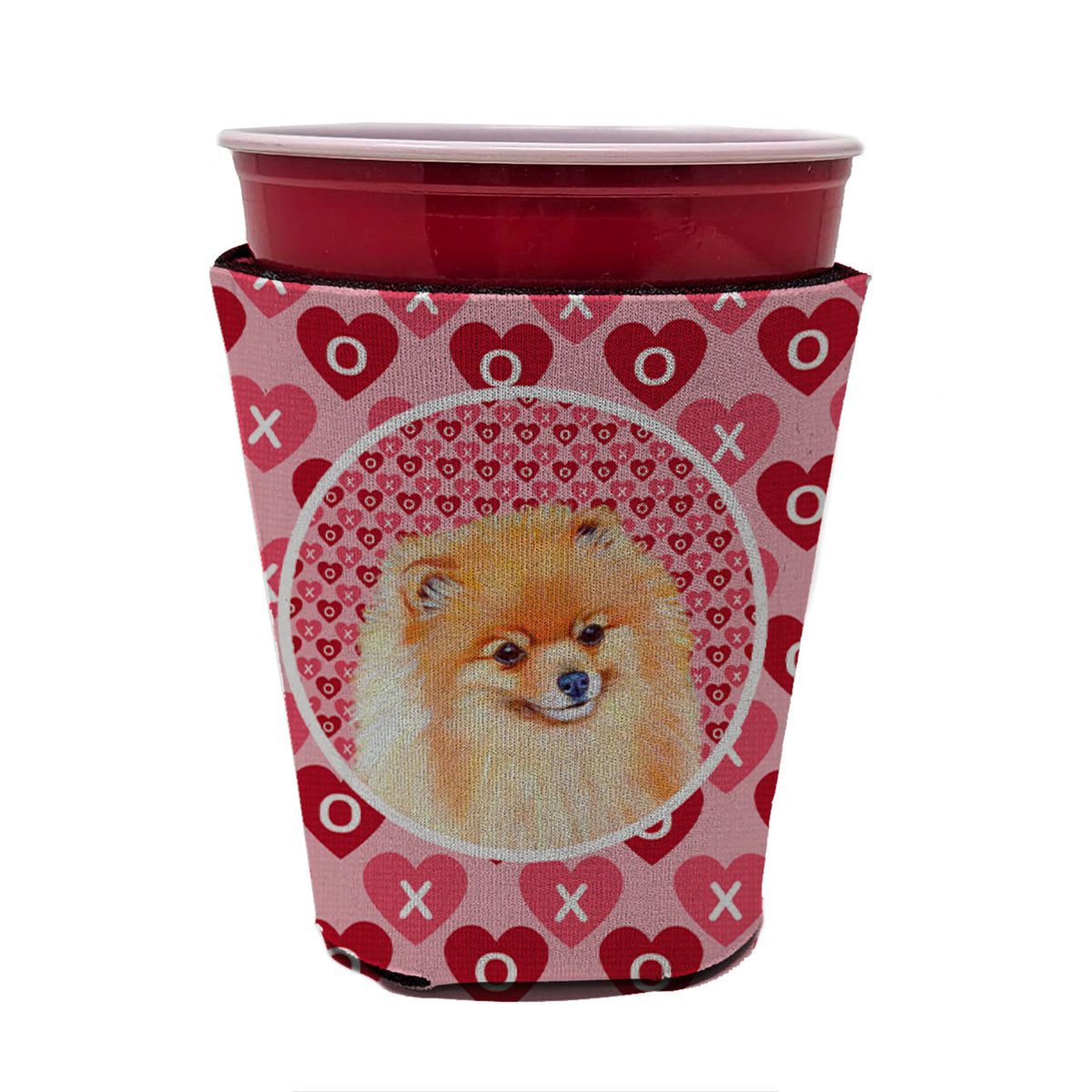 Pomeranian Valentine&#39;s Love and Hearts Red Cup Beverage Insulator Hugger