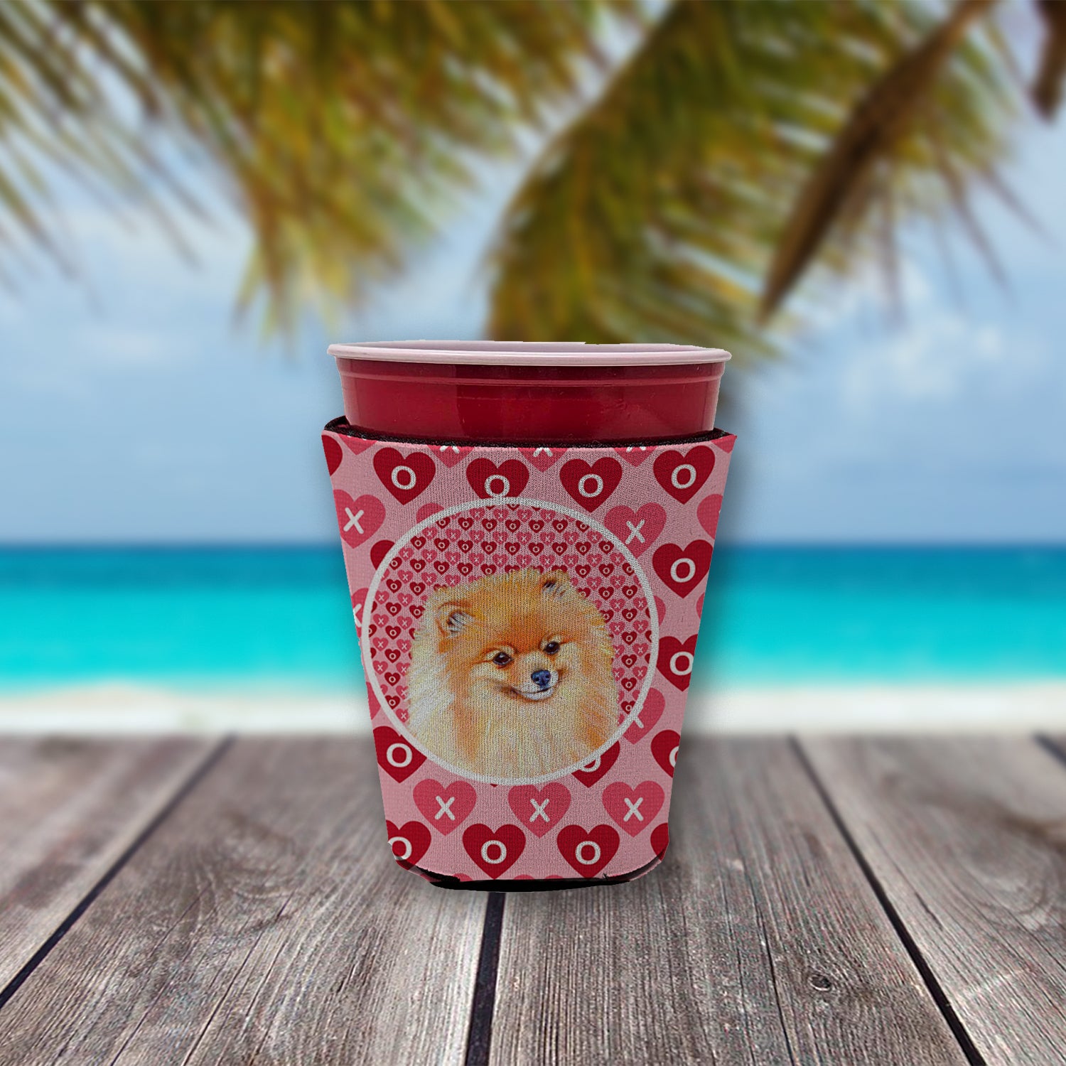 Pomeranian Valentine's Love and Hearts Red Cup Beverage Insulator Hugger