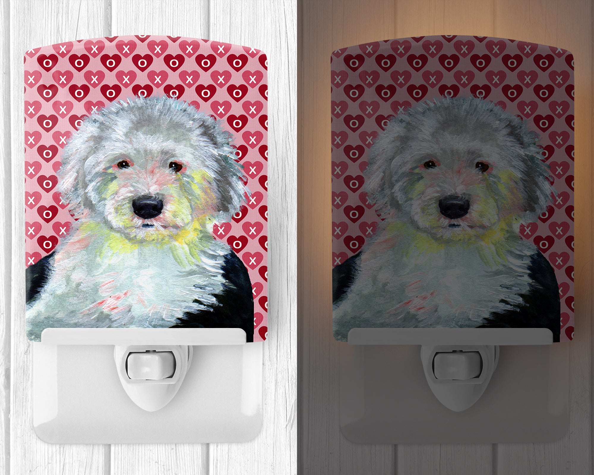 Old English Sheepdog Hearts Love and Valentine's Day Portrait Ceramic Night Light LH9171CNL - the-store.com
