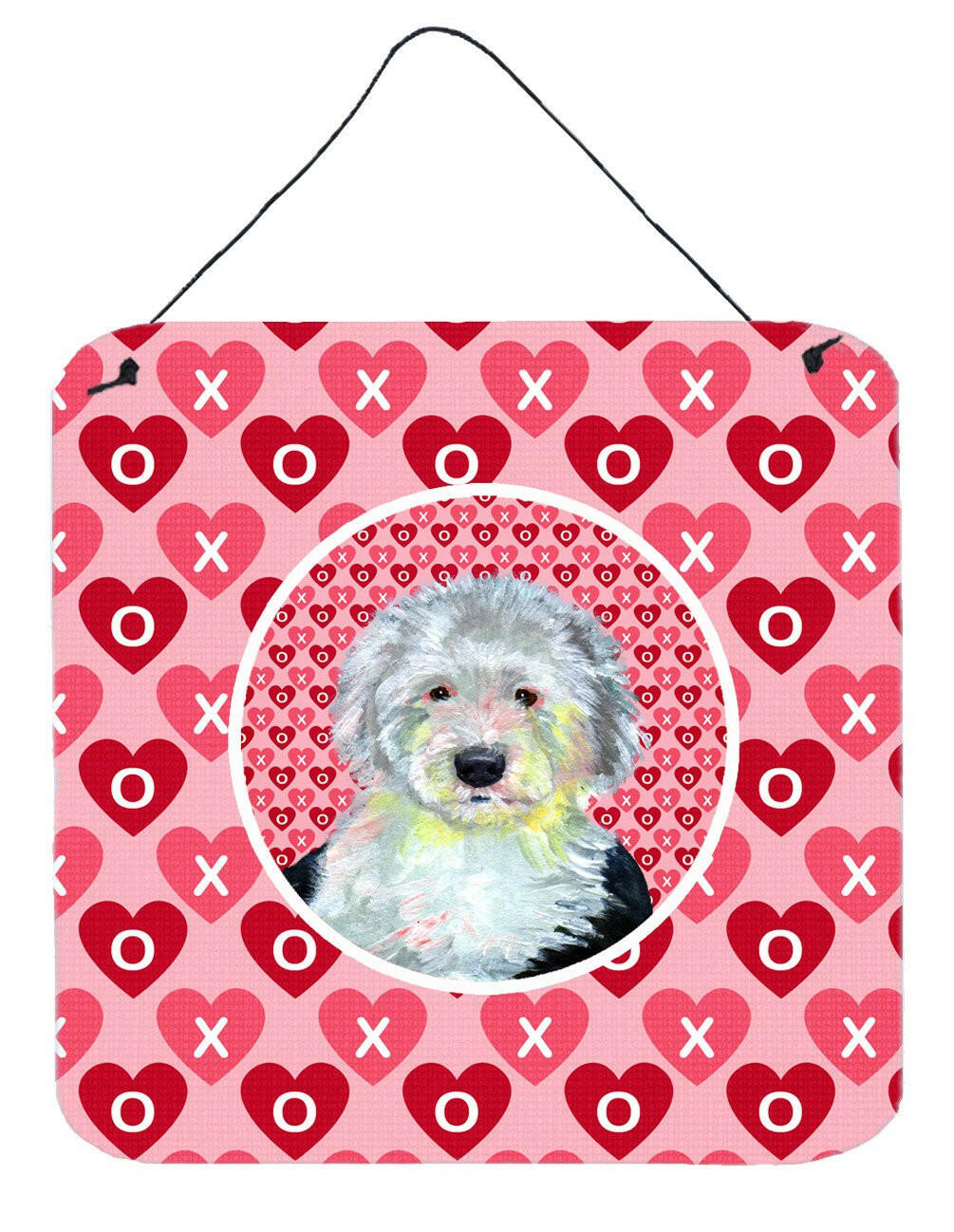 Old English Sheepdog Valentine&#39;s Love and Hearts Wall or Door Hanging Prints by Caroline&#39;s Treasures