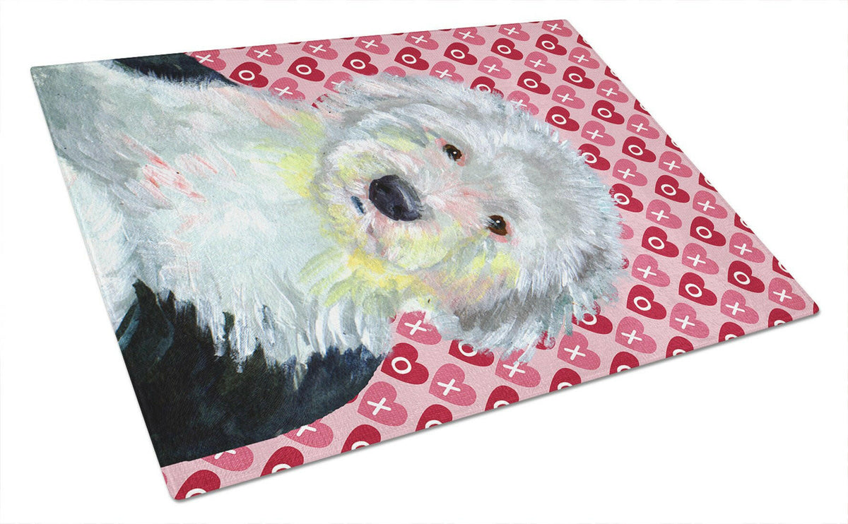 Old English Sheepdog Hearts Love and Valentine&#39;s Day Glass Cutting Board Large by Caroline&#39;s Treasures
