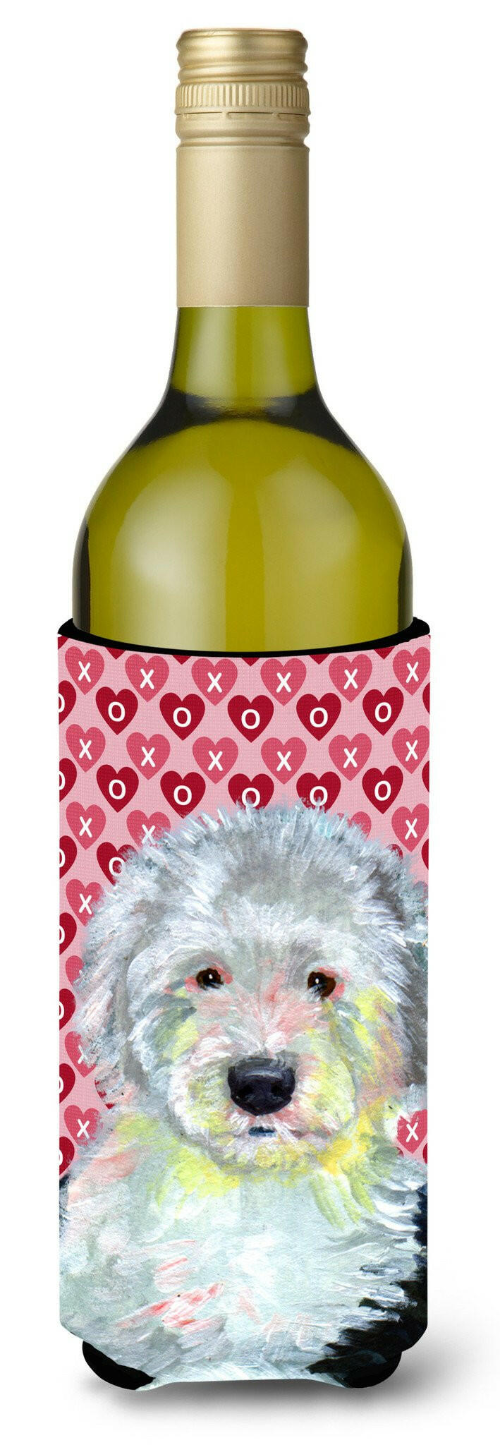 Old English Sheepdog Hearts  Valentine's Day Portrait Wine Bottle Beverage Insulator Beverage Insulator Hugger by Caroline's Treasures