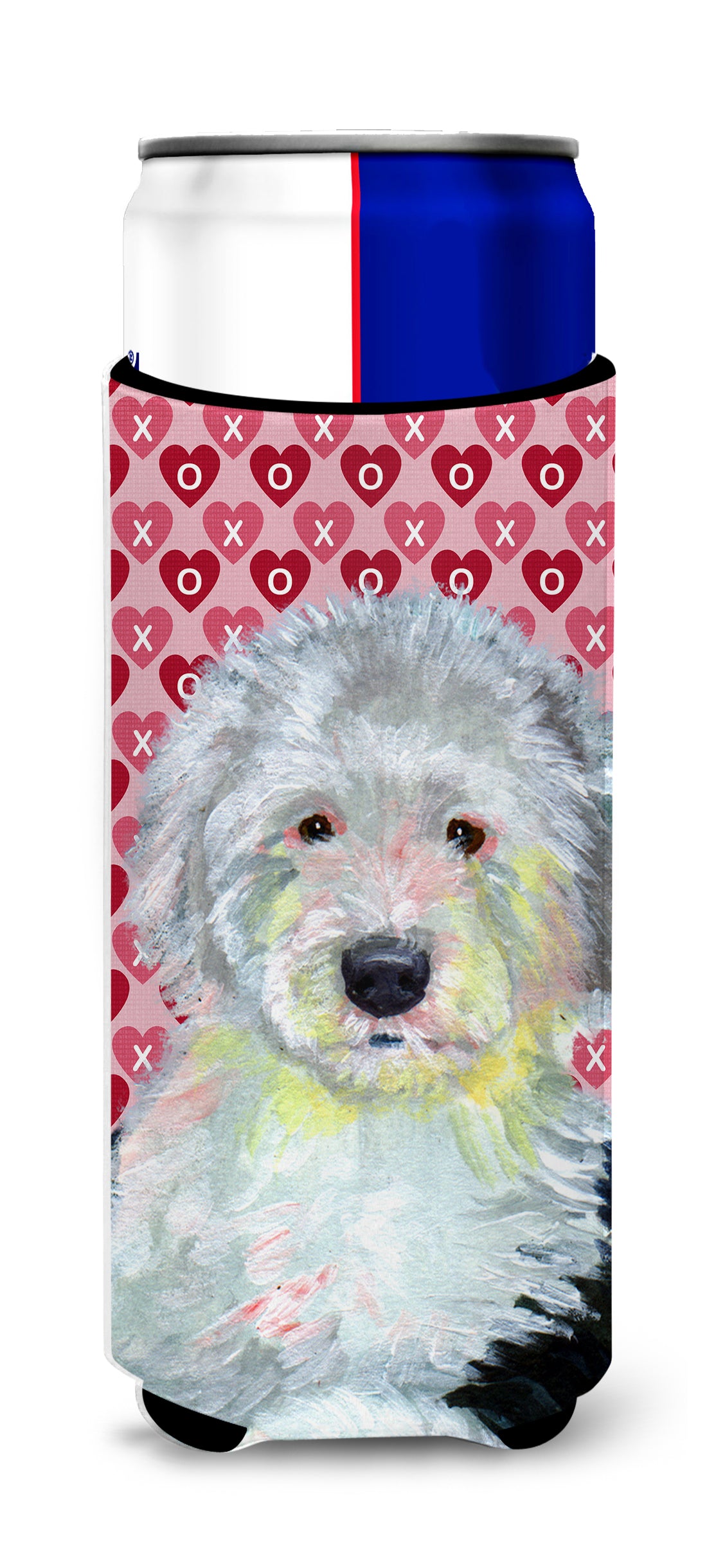 Old English Sheepdog Hearts Love and Valentine's Day Portrait Ultra Beverage Insulators for slim cans LH9171MUK.