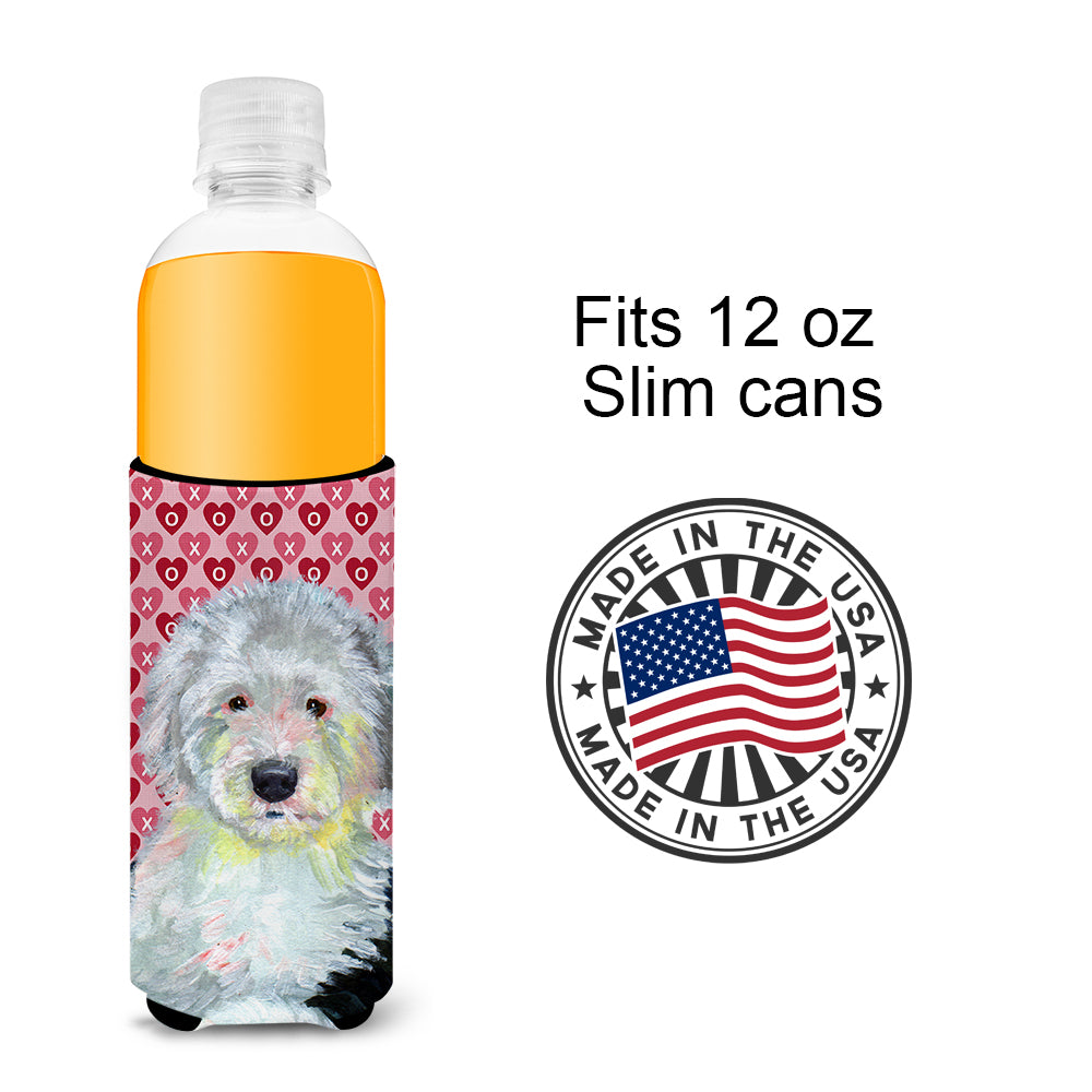 Old English Sheepdog Hearts Love and Valentine's Day Portrait Ultra Beverage Insulators for slim cans LH9171MUK