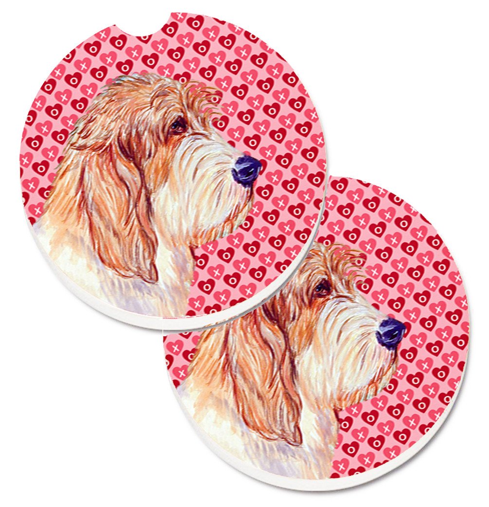 Petit Basset Griffon Vendeen Hearts Love Valentine&#39;s Day Set of 2 Cup Holder Car Coasters LH9172CARC by Caroline&#39;s Treasures
