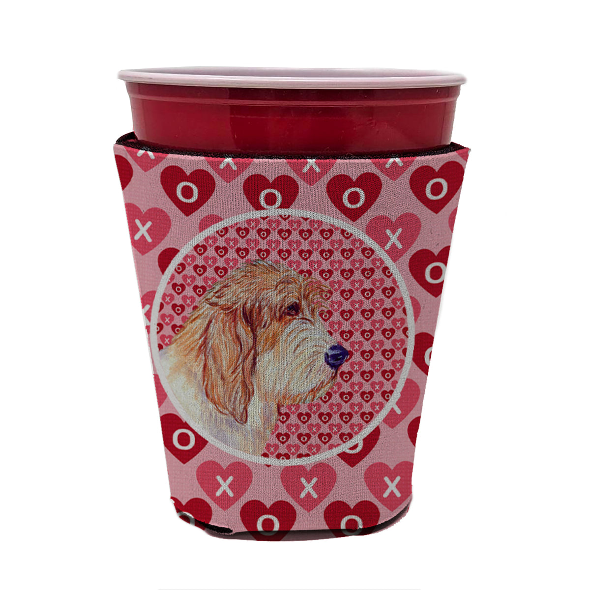 Petit Basset Griffon Vendeen Valentine&#39;s Love and Hearts Red Cup Beverage Insulator Hugger