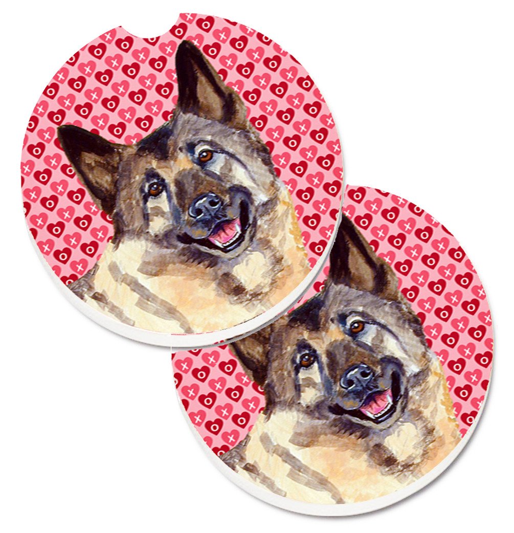 Norwegian Elkhound Hearts Love and Valentine&#39;s Day Portrait Set of 2 Cup Holder Car Coasters LH9173CARC by Caroline&#39;s Treasures