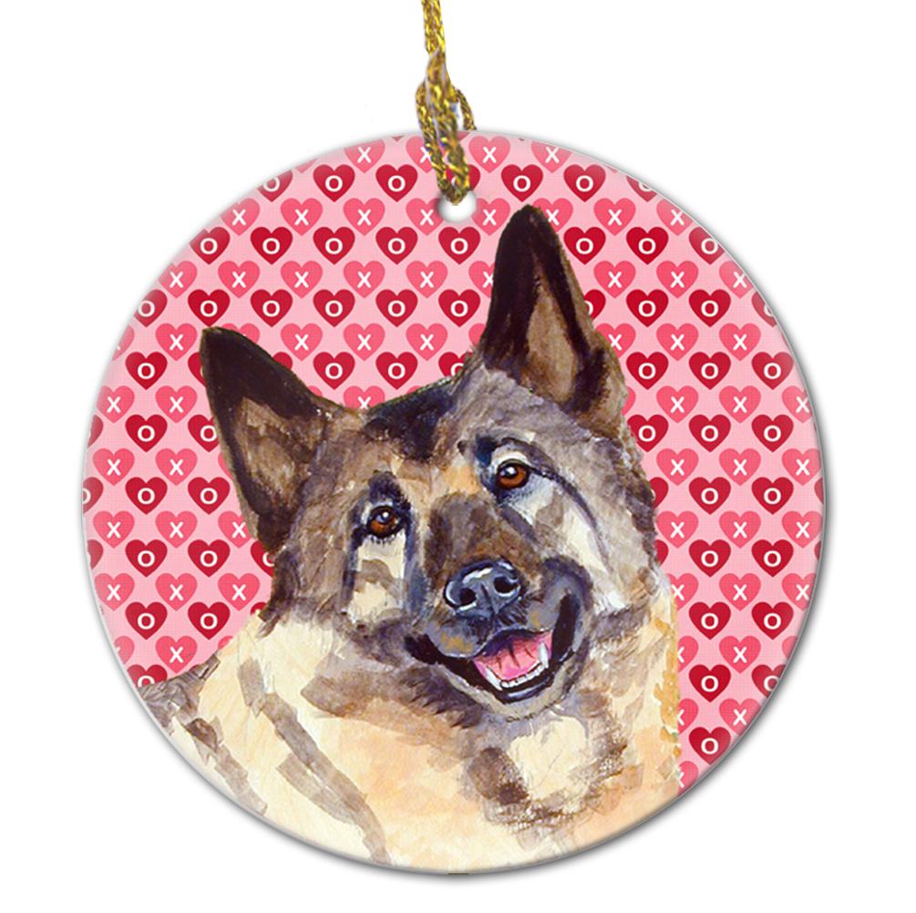 Norwegian Elkhound Valentine&#39;s Love and Hearts Ceramic Ornament by Caroline&#39;s Treasures