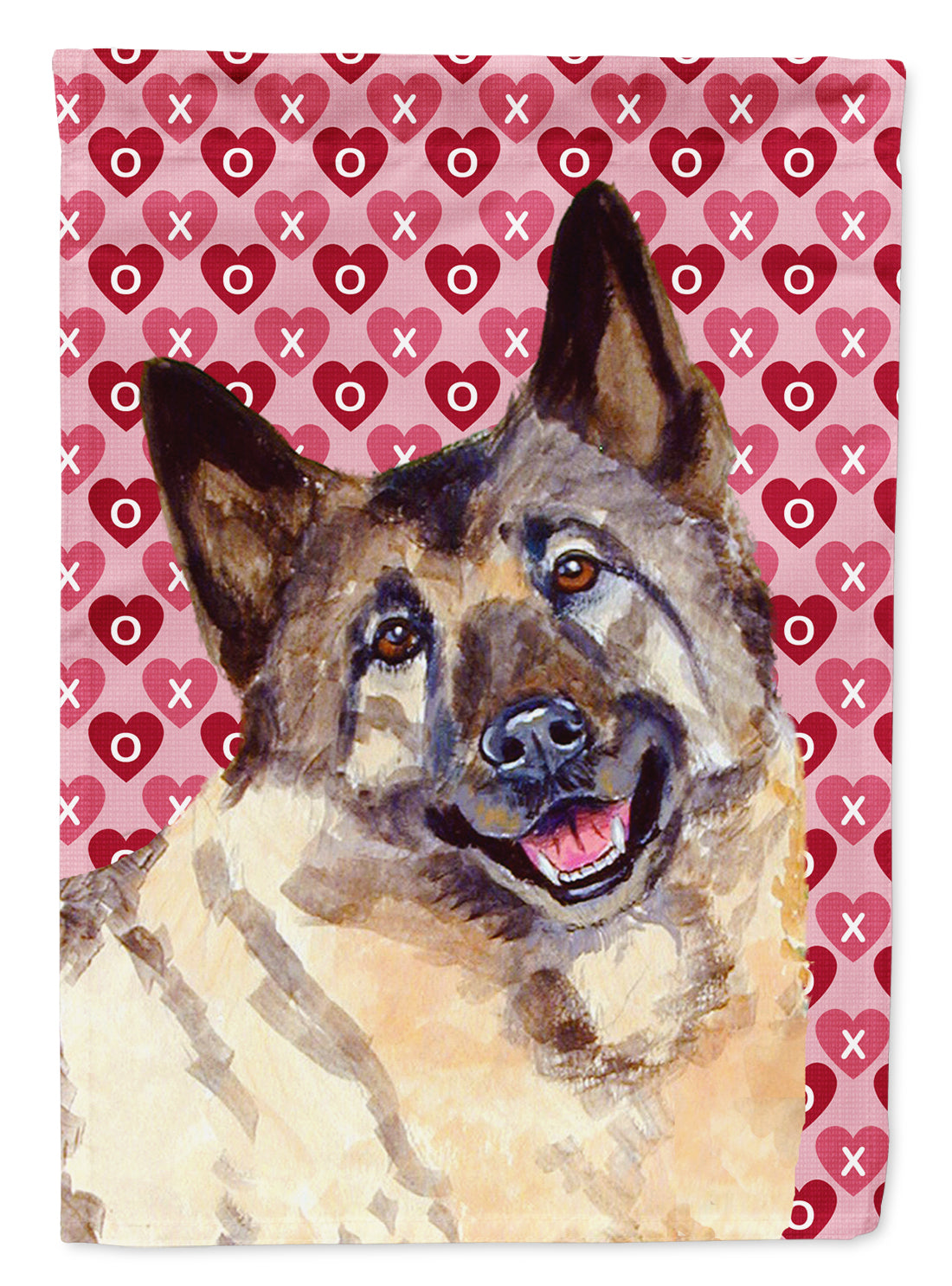 Norwegian Elkhound Hearts Love and Valentine&#39;s Day Portrait Flag Garden Size