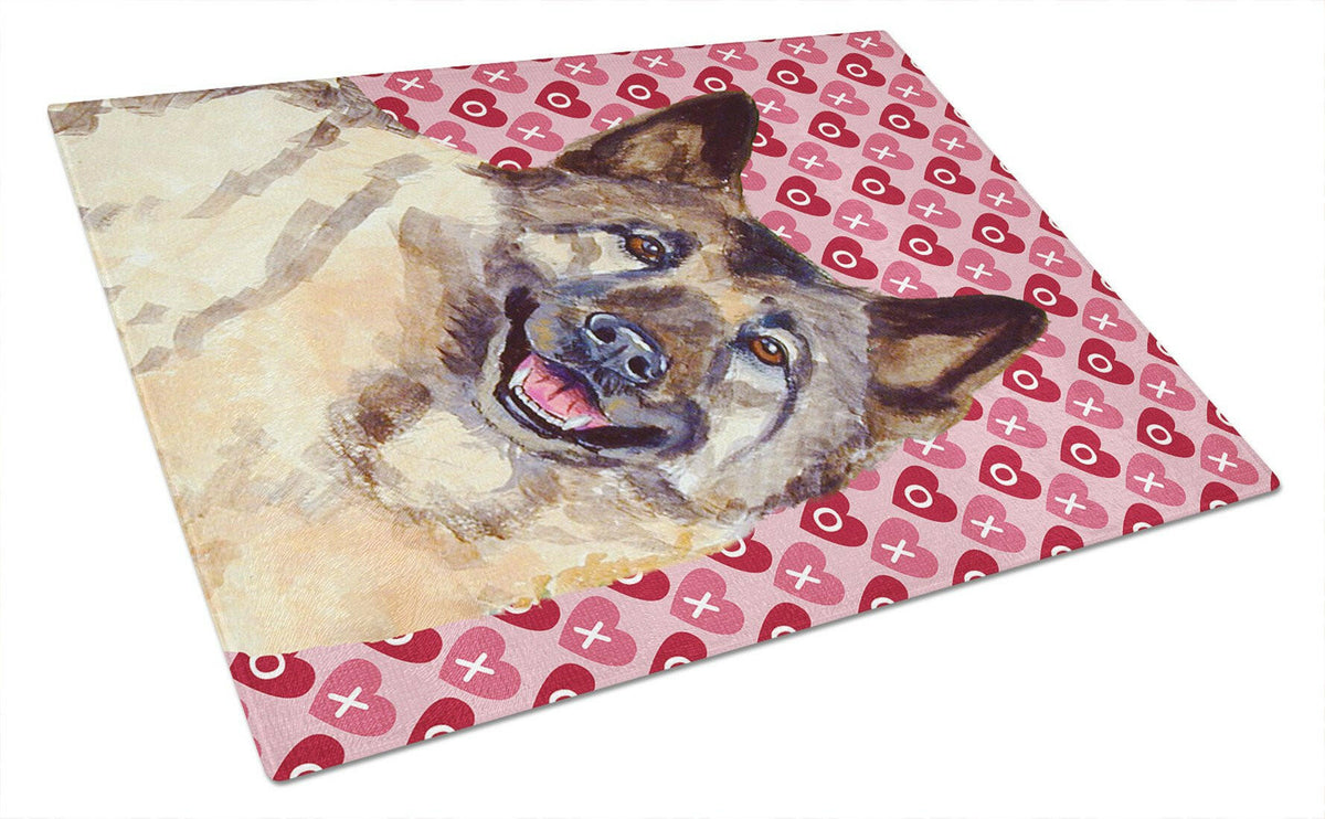 Norwegian Elkhound Hearts Love and Valentine&#39;s Day Glass Cutting Board Large by Caroline&#39;s Treasures