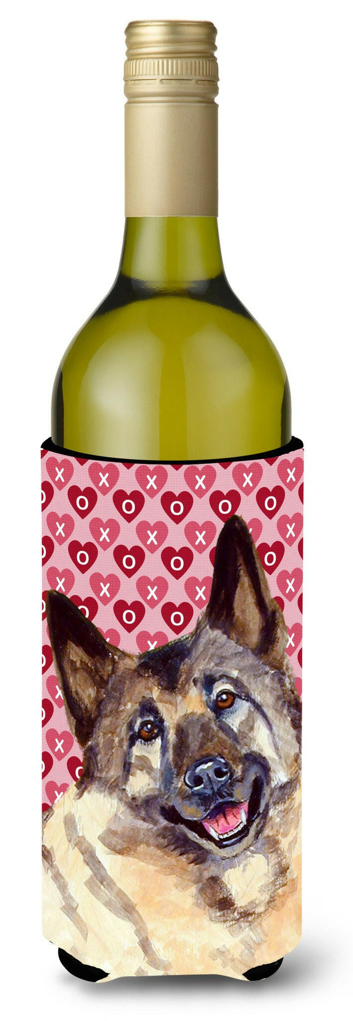 Norwegian Elkhound Hearts  Valentine's Day Portrait Wine Bottle Beverage Insulator Beverage Insulator Hugger by Caroline's Treasures