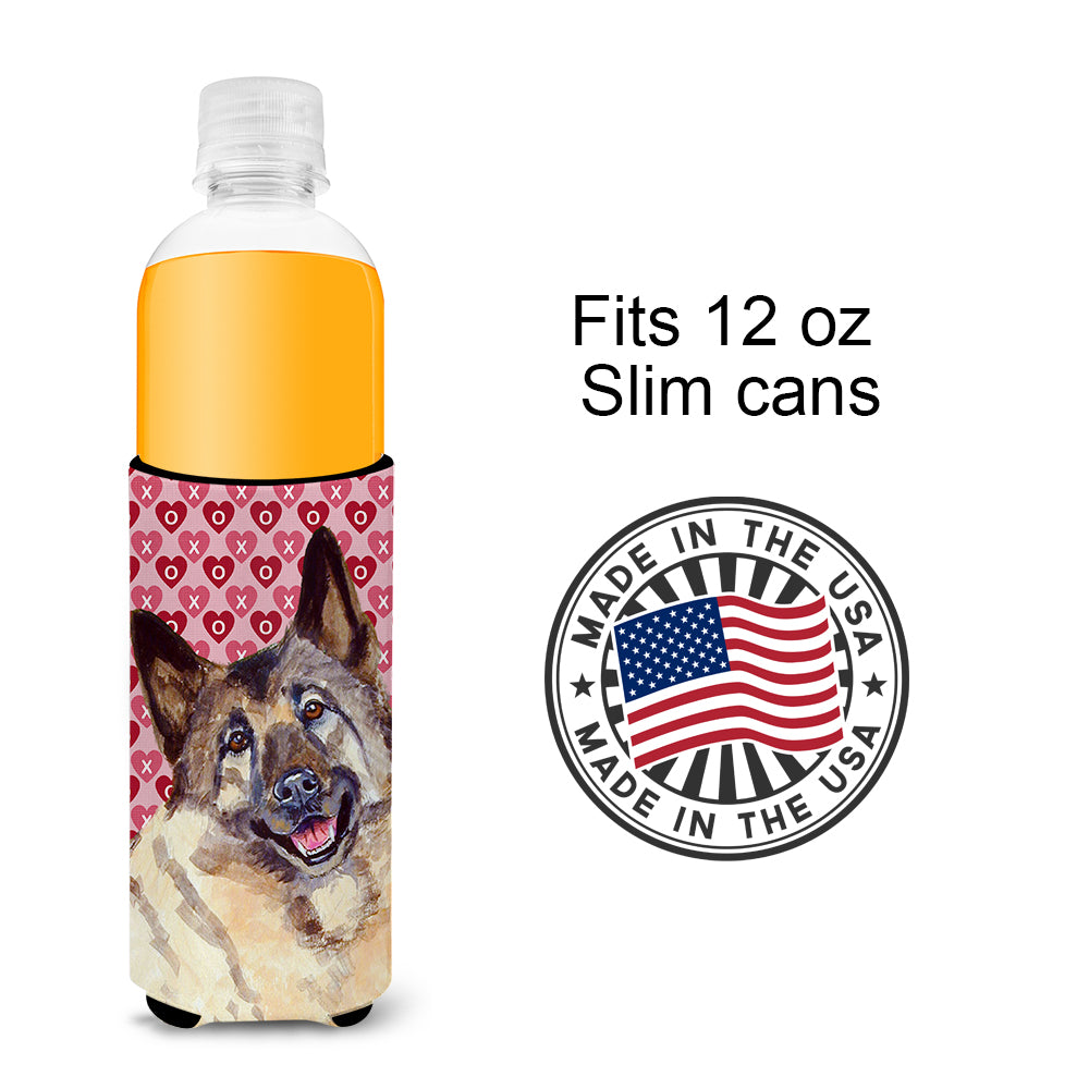 Norwegian Elkhound Hearts Love and Valentine's Day Portrait Ultra Beverage Insulators for slim cans LH9173MUK.
