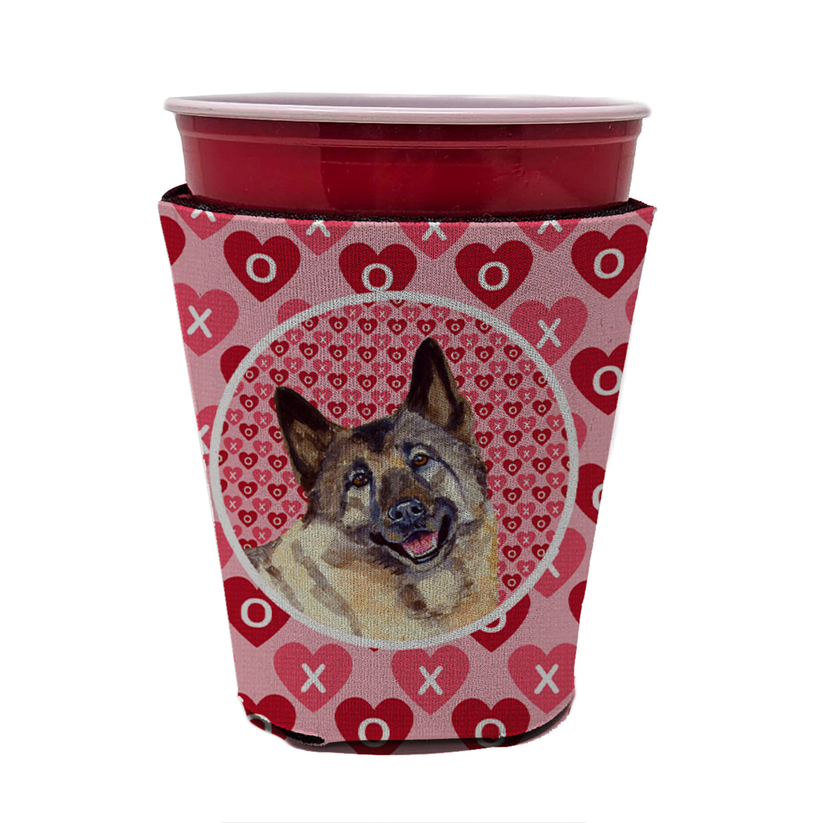 Norwegian Elkhound Valentine&#39;s Love and Hearts Red Cup Beverage Insulator Hugger
