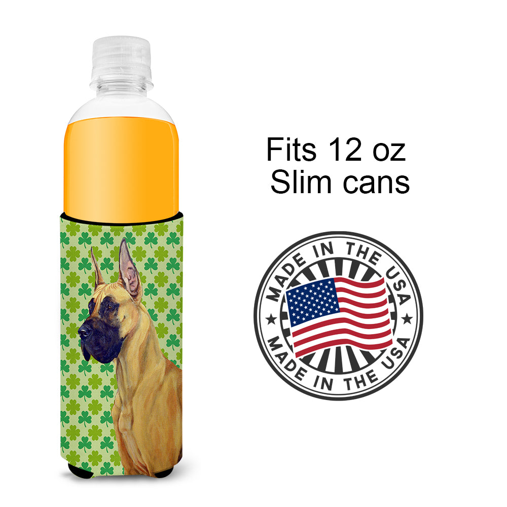 Great Dane St. Patrick's Day Shamrock Portrait Ultra Beverage Insulators for slim cans LH9175MUK.