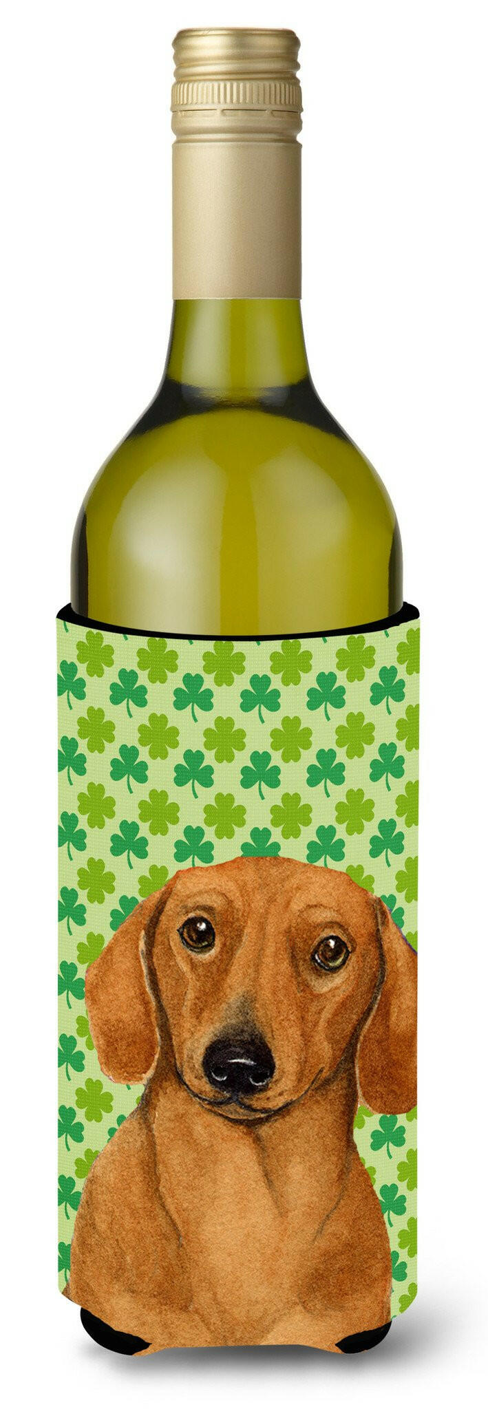 Dachshund St. Patrick&#39;s Day Shamrock Portrait Wine Bottle Beverage Insulator Beverage Insulator Hugger by Caroline&#39;s Treasures