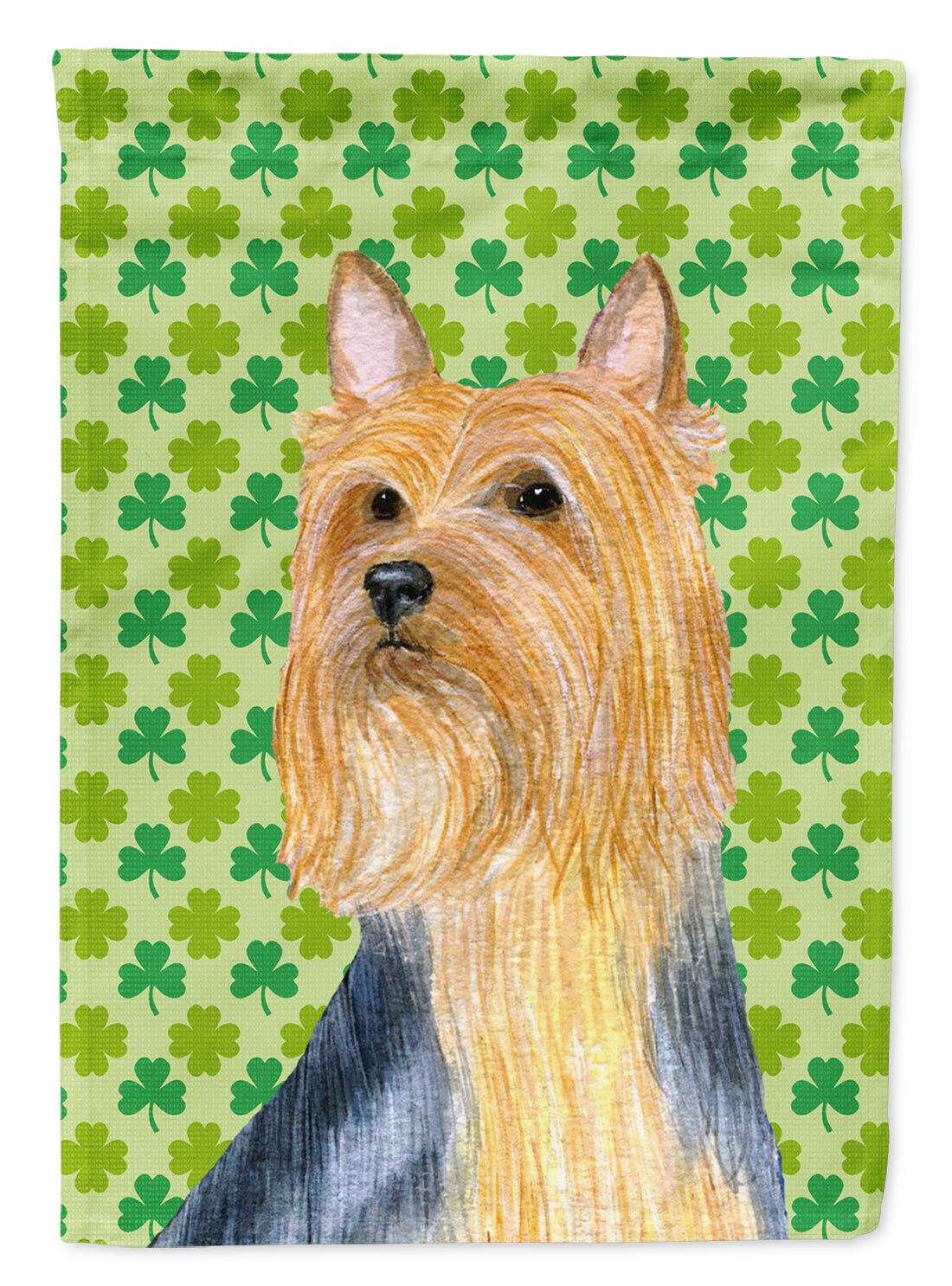 Silky Terrier St. Patrick&#39;s Day Shamrock Portrait Flag Canvas House Size  the-store.com.