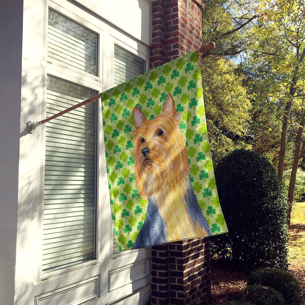 Silky Terrier St. Patrick's Day Shamrock Portrait Flag Canvas House Size  the-store.com.