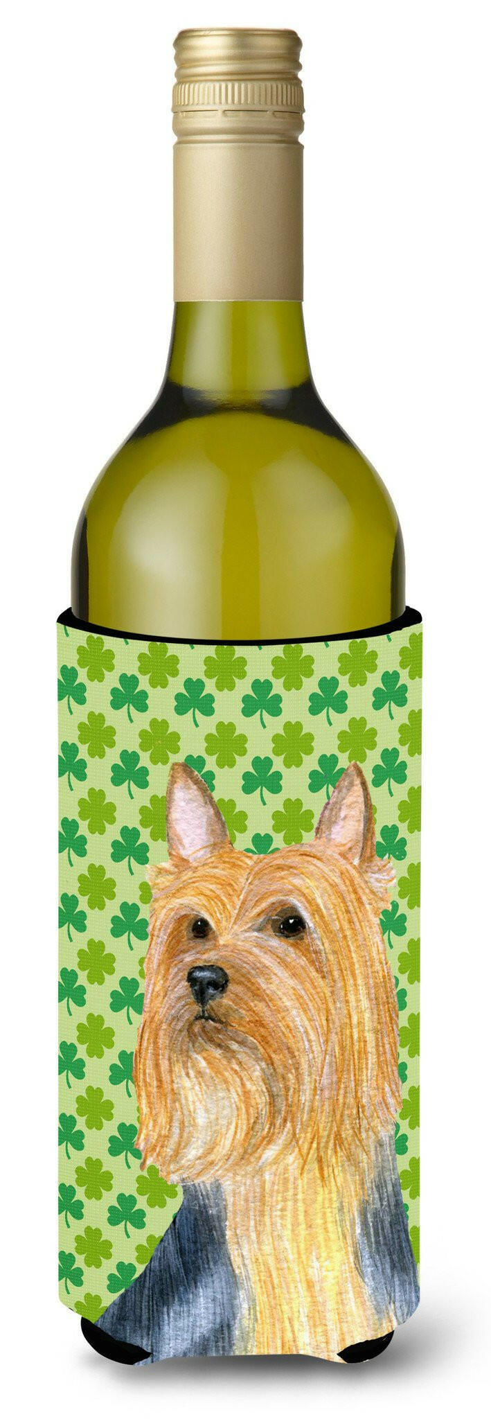 Silky Terrier St. Patrick&#39;s Day Shamrock Portrait Wine Bottle Beverage Insulator Beverage Insulator Hugger by Caroline&#39;s Treasures