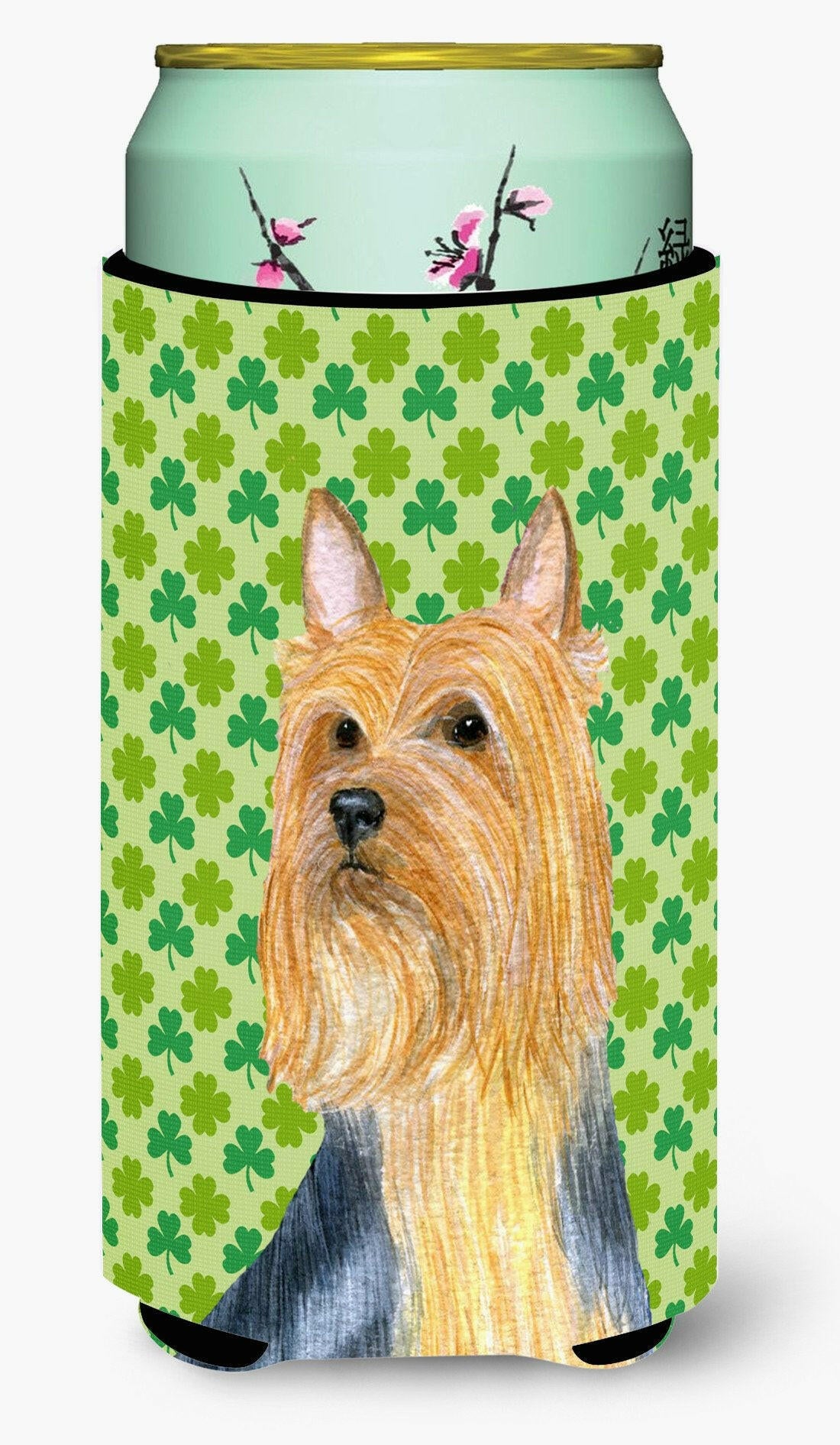 Silky Terrier St. Patrick&#39;s Day Shamrock Portrait  Tall Boy Beverage Insulator Beverage Insulator Hugger by Caroline&#39;s Treasures