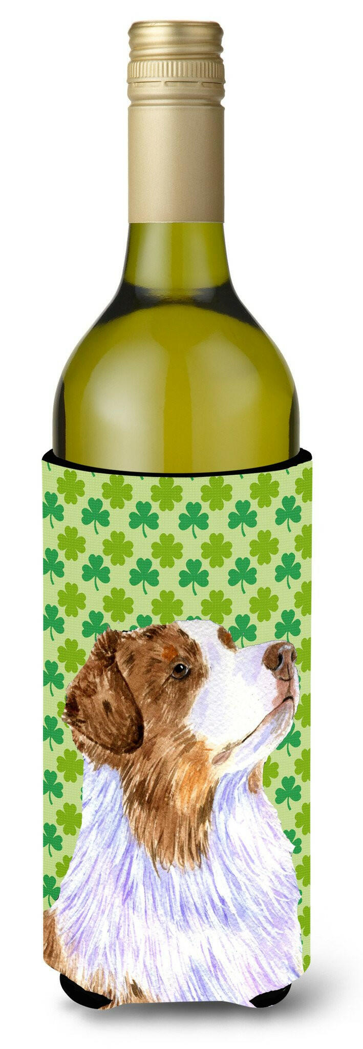 Australian Shepherd St. Patrick&#39;s Day Shamrock Wine Bottle Beverage Insulator Beverage Insulator Hugger by Caroline&#39;s Treasures