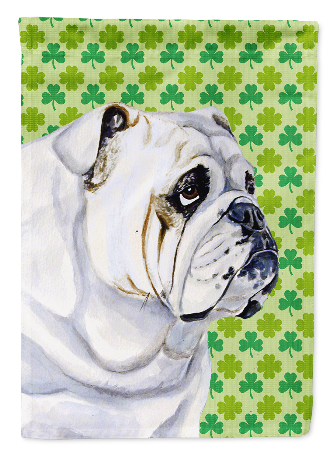 Bulldog English St. Patrick&#39;s Day Shamrock Portrait Flag Garden Size