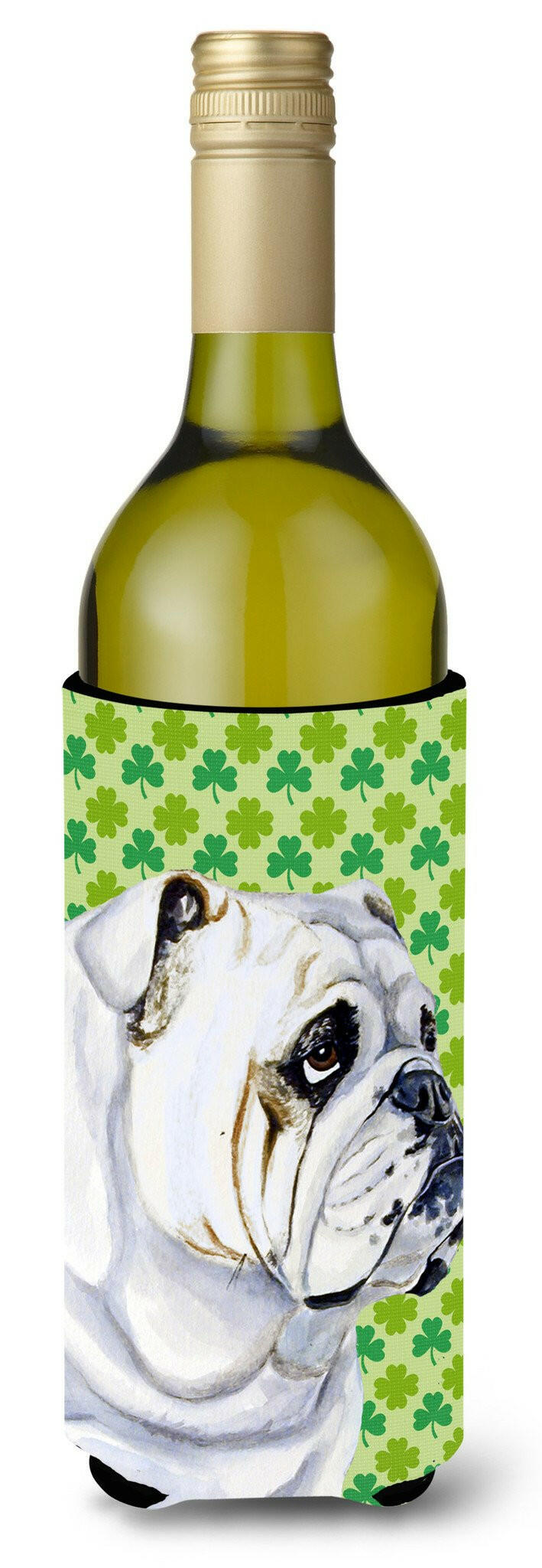 Bulldog English St. Patrick&#39;s Day Shamrock Portrait Wine Bottle Beverage Insulator Beverage Insulator Hugger by Caroline&#39;s Treasures