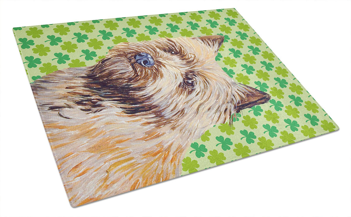 Cairn Terrier St. Patrick&#39;s Day Shamrock Portrait Glass Cutting Board Large by Caroline&#39;s Treasures