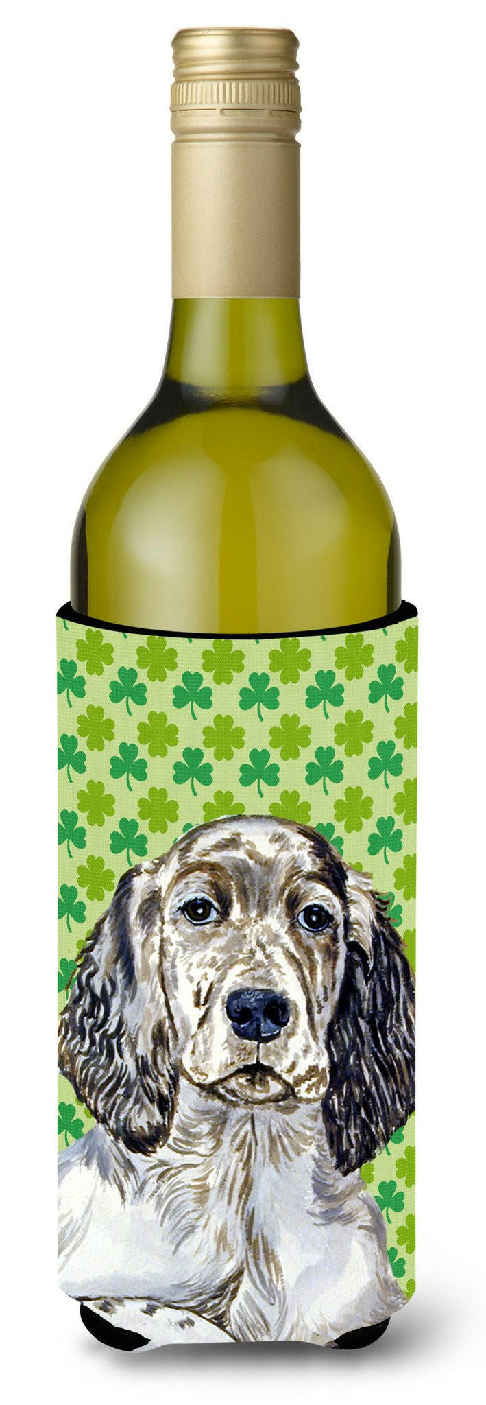 English Setter St. Patrick&#39;s Day Shamrock Portrait Wine Bottle Beverage Insulator Beverage Insulator Hugger by Caroline&#39;s Treasures