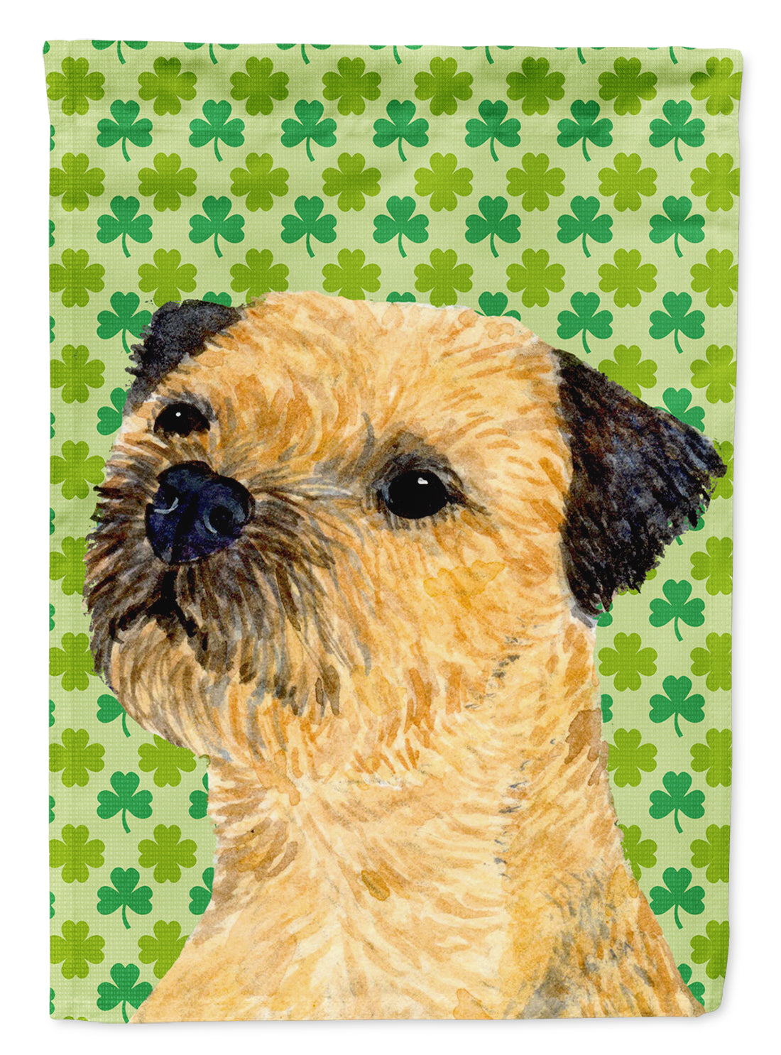 Border Terrier St. Patrick&#39;s Day Shamrock Portrait Flag Garden Size.