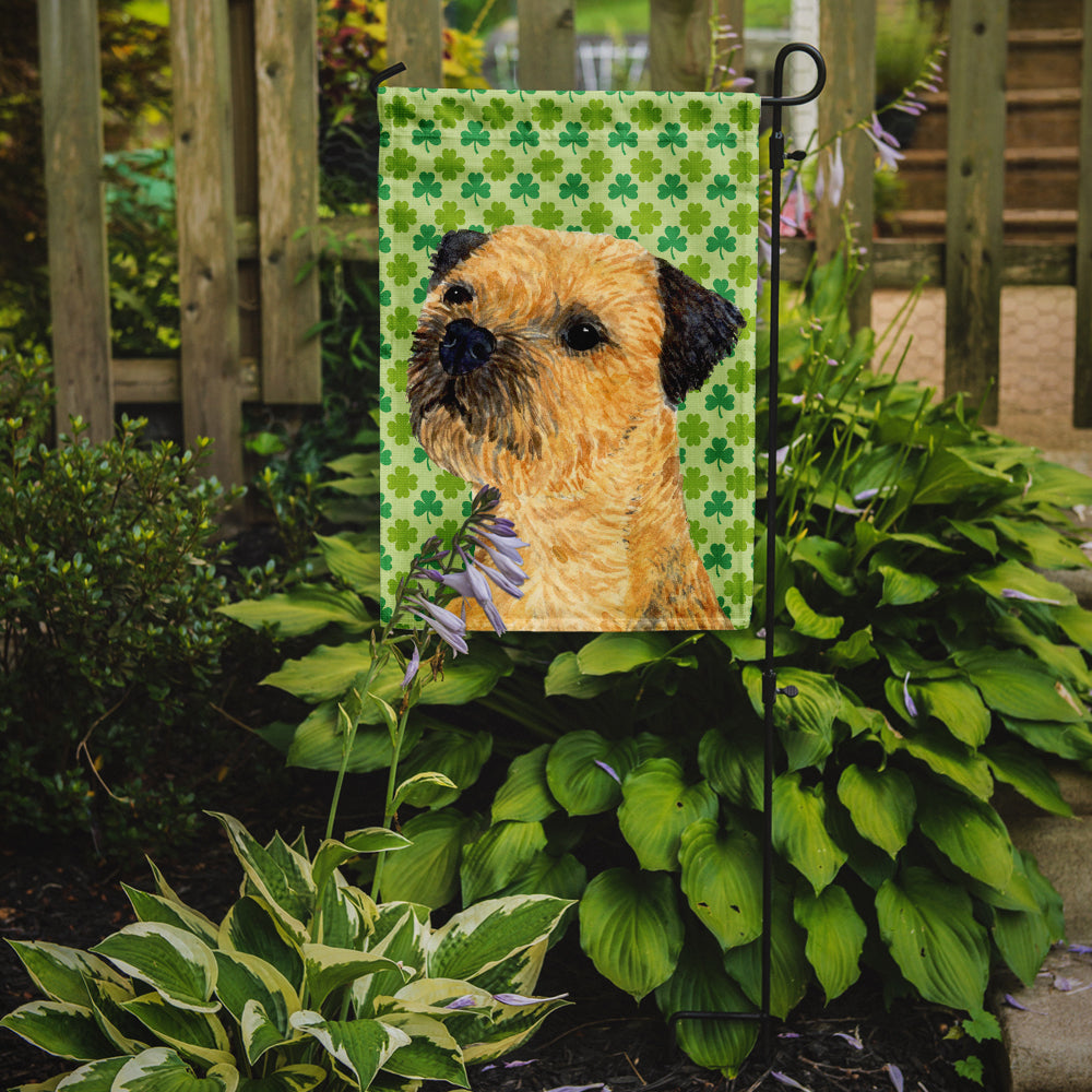 Border Terrier St. Patrick's Day Shamrock Portrait Flag Garden Size.