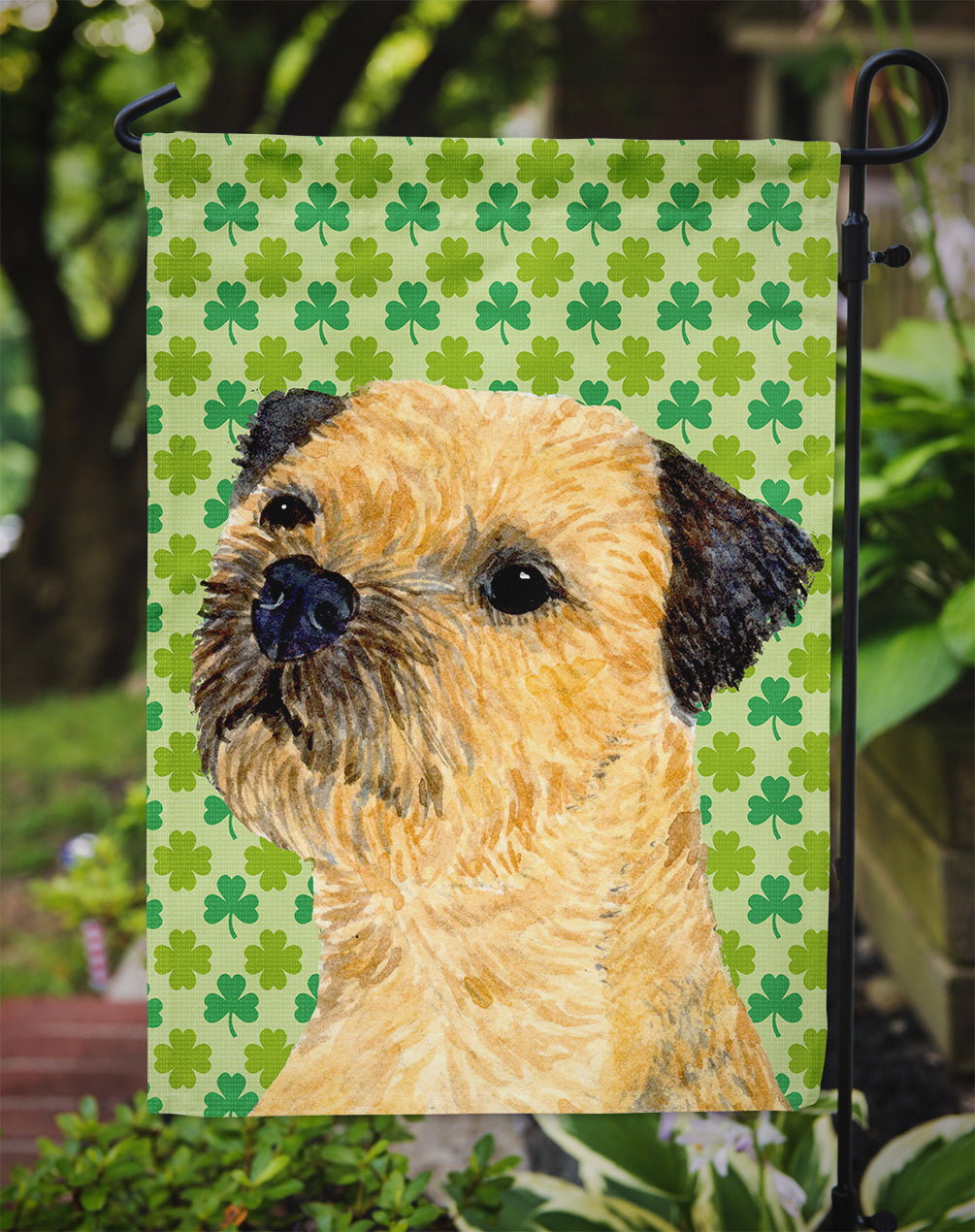 Border Terrier St. Patrick's Day Shamrock Portrait Flag Garden Size
