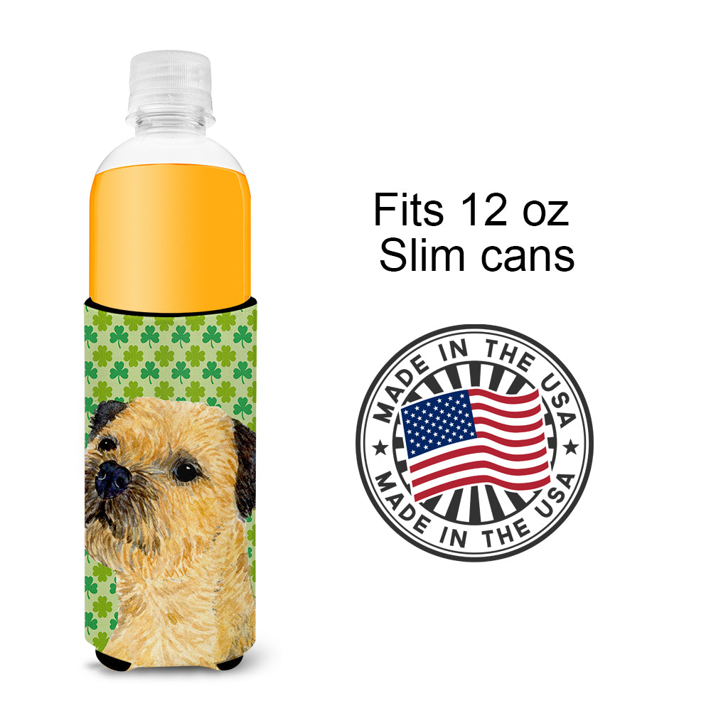 Border Terrier St. Patrick's Day Shamrock Portrait Ultra Beverage Insulators for slim cans LH9188MUK.
